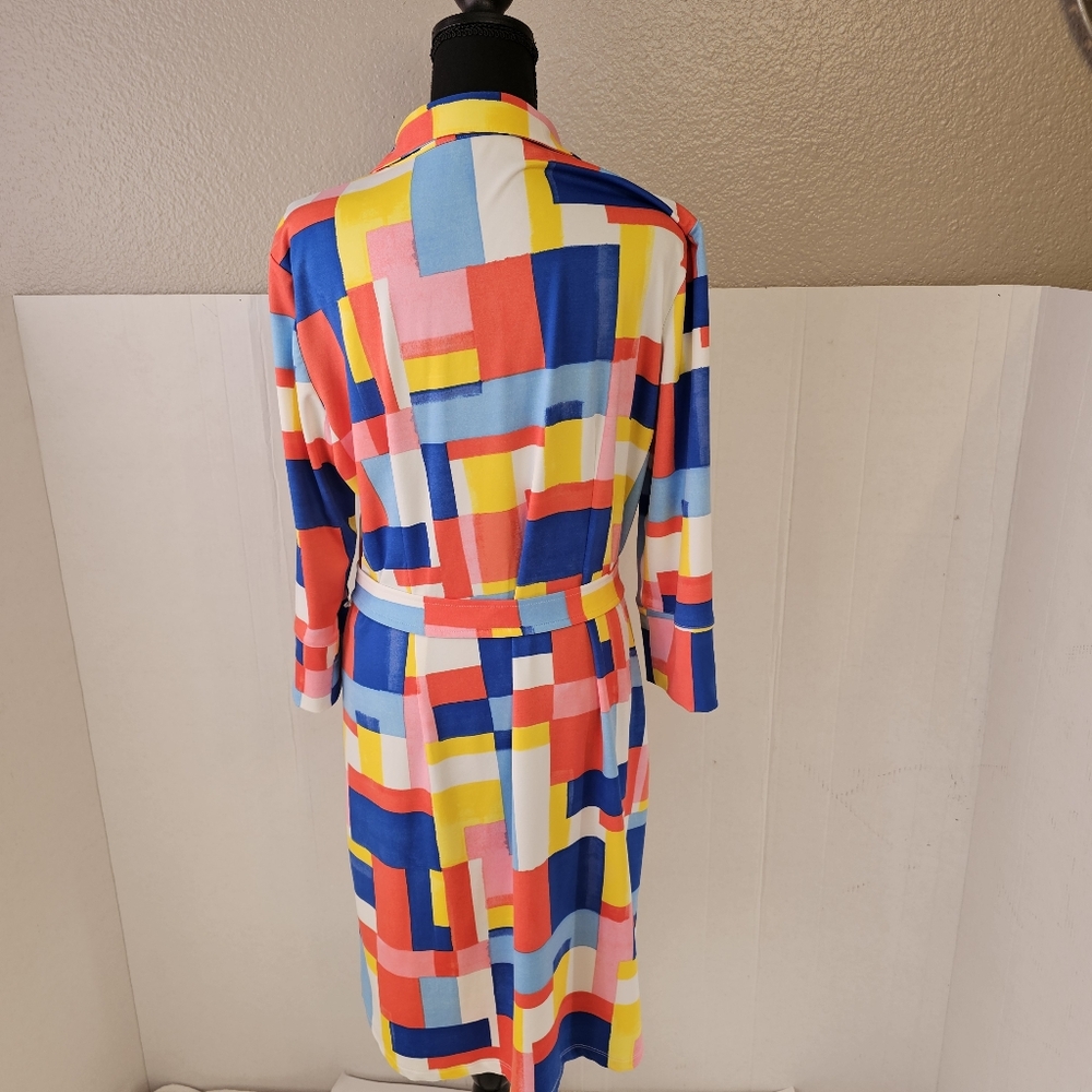 J McLaughlin Brynn Tile Print 3/4 Sleeve Vneck Dress Sz XL Colorful Easter Boho - Picture 4 of 7